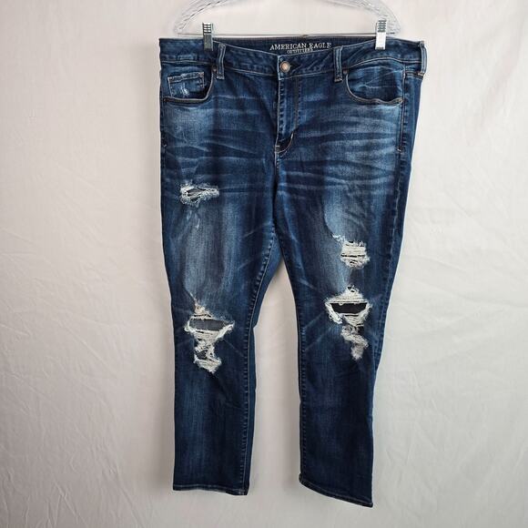 American Eagle Skinny Super Stretch X Jeans Women's 20 Short Blue Distressed - Picture 1 of 16